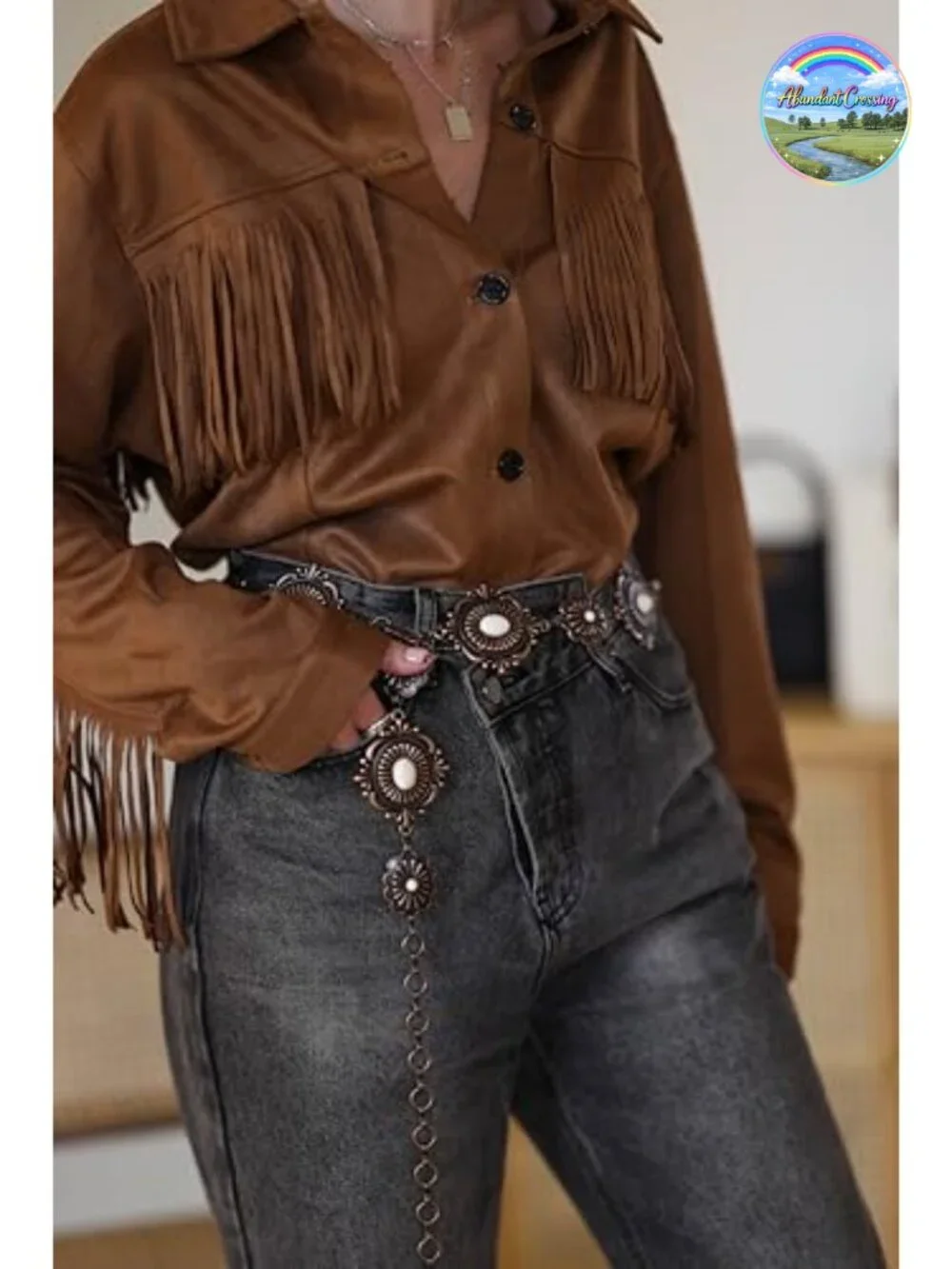 Western Concho Chain Belt Adjustable Lobster Claw Clasp Alloy Turquoise